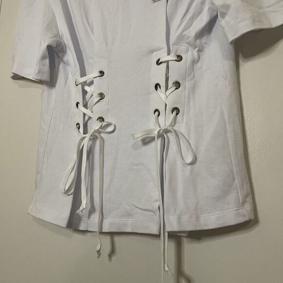 NEW! SPORTMAX PEPLO WHITE CORSET LACEUP CREW NECK TSHIRT SIZE SMALL $310 - Picture 4 of 11